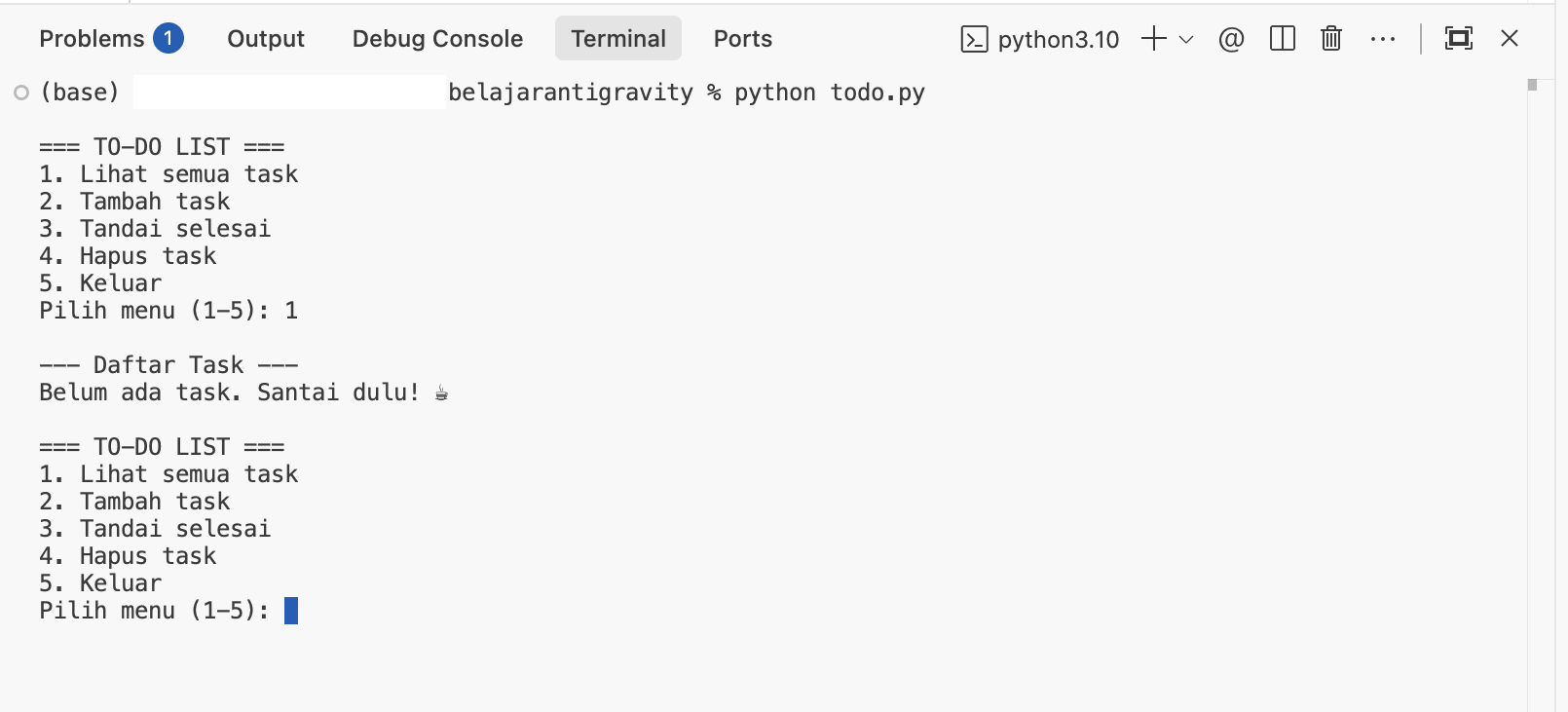 Contoh generated code dari Antigravity